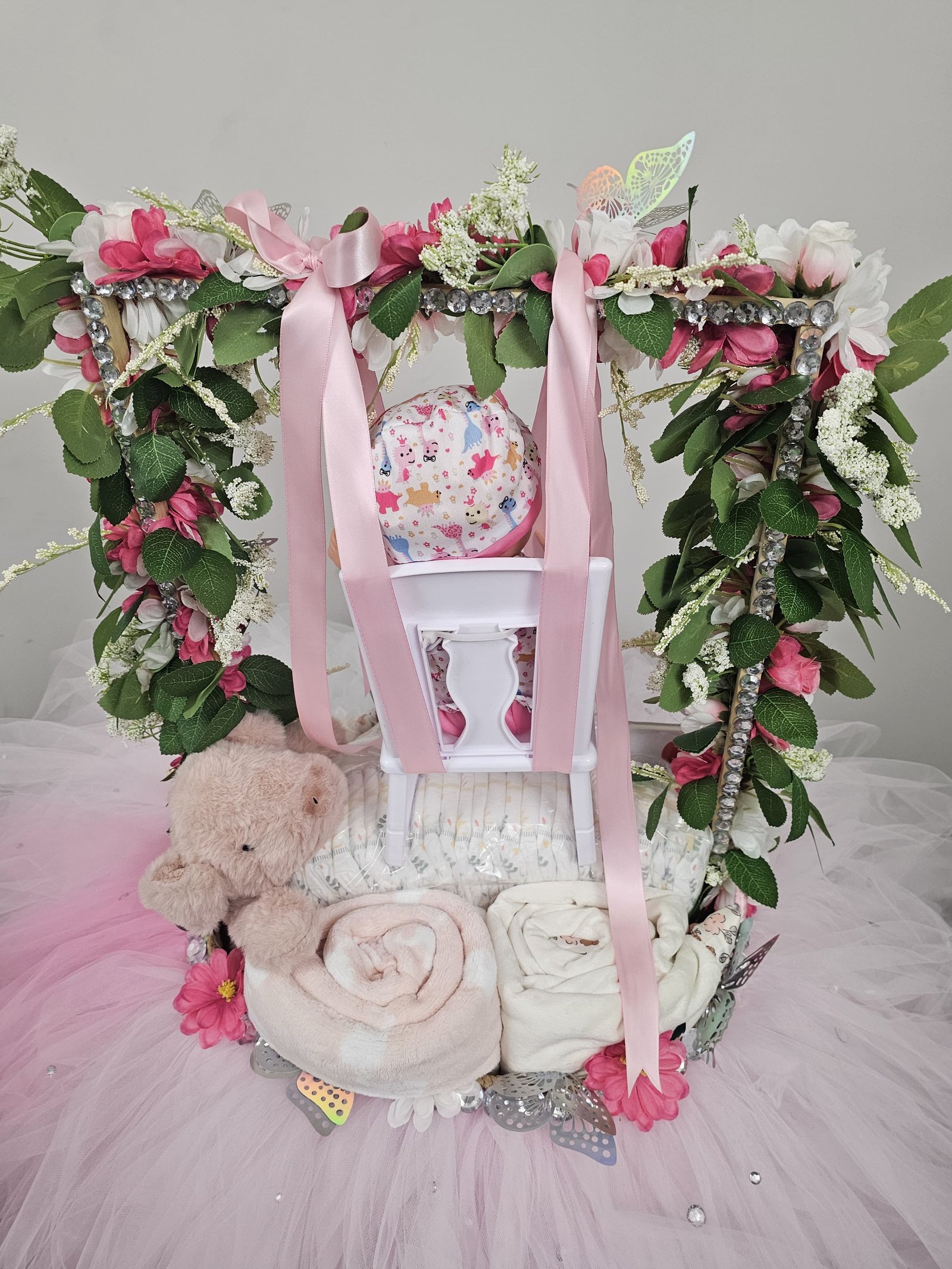 Pink baby girl floral gift basket