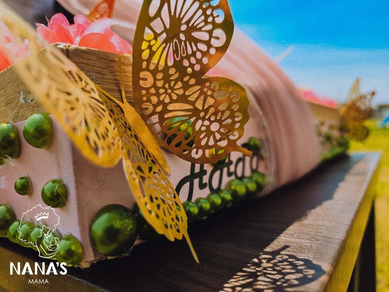 Gold butterfly custom packaging detail