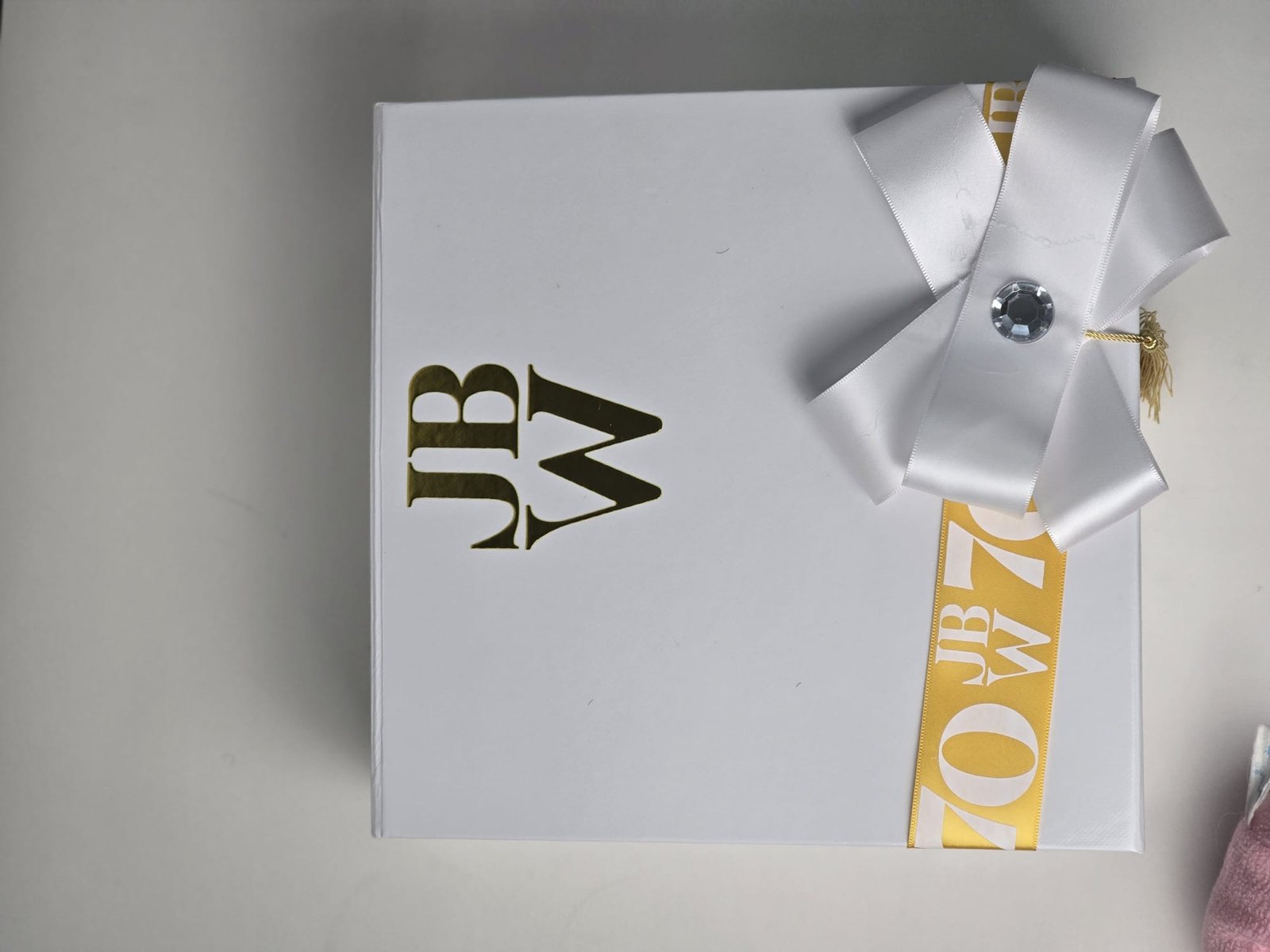 Semi-custom white and gold branded gift box